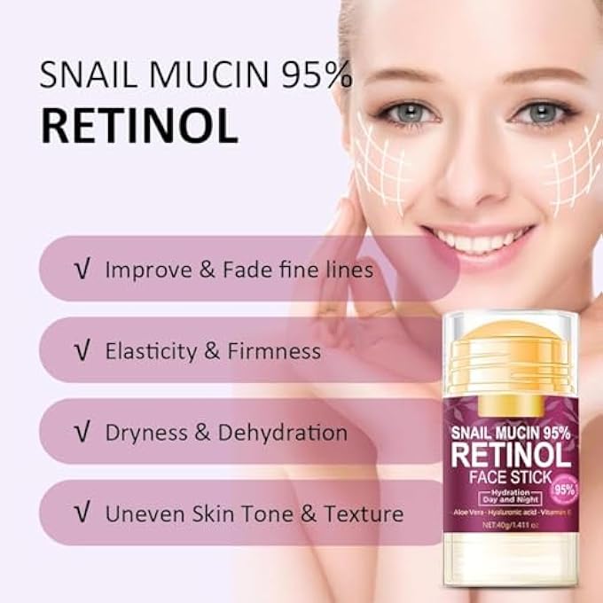 SWIUKPHE RETINOL FACE STICK, SNAIL MUCIN FACE MOISTURIZER WITH RETINOL DAY NIGHT LIFTING FIRMING FACIAL MOISTURIZER NOURISHING REPAIR CREAM FOR ALL SKIN TYPES (40G) - Image 4